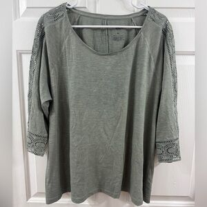 Sonoma Olive Blouse with Crochet Sleeves